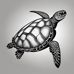 Black and Grey Sea Turtle Tattoo - Opt for a classic and timeless look with a black and grey sea turtle tattoo, showcasing intricate details in grayscale.  simple color tattoo,minimal vector art,white background