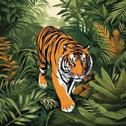 Tiger clipart - fierce tiger prowling through the jungle  