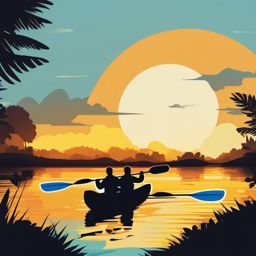 Sunny Kayaking clipart - Kayakers under the bright sun., ,vector color clipart,minimal