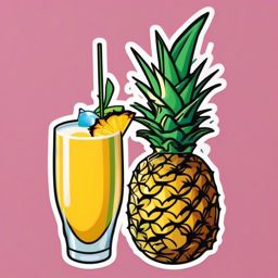 Pineapple and Cocktail Emoji Sticker - Tropical cocktail indulgence, , sticker vector art, minimalist design