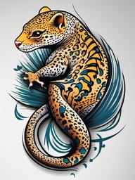 Leopard Gecko Tattoo - A tattoo capturing the distinctive patterns of a leopard gecko.  simple color tattoo design,white background