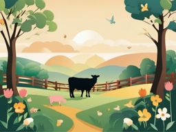 Farm Animal Serenity clipart - Serene farm animal scene, ,vector color clipart,minimal