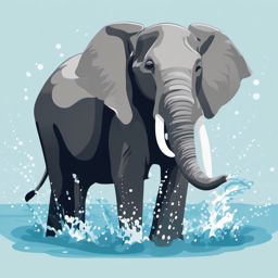 Elephant Clipart - Elephant splashing in a river to cool off , minimal, 2d