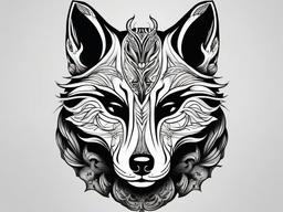 kitsune mask tattoo black and white  simple color tattoo,white background,minimal