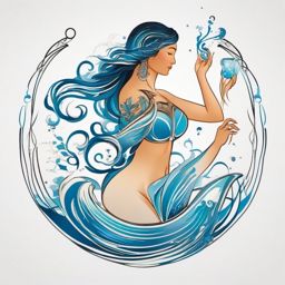 Aquarius tattoo: Imaginative designs representing the water bearer, capturing the essence of this zodiac sign.  color tattoo style, minimalist, white background