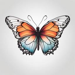 butterfly fine line tattoo  simple color tattoo,white background,minimal