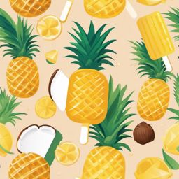 Pineapple and Coconut Popsicle Clipart - A popsicle with pineapple and coconut flavors.  color vector clipart, minimal style