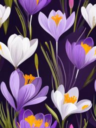 Crocus Clip Art - Delicate crocuses in shades of purple and yellow,  color vector clipart, minimal style