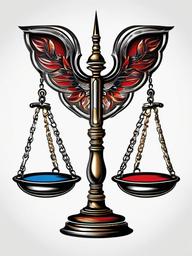 Balance Scale Tattoo-Symbolic representation of balanced scales, emphasizing justice and equilibrium.  simple color tattoo,white background
