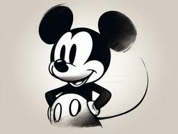 drawing of Mickey Mouse in a vintage cartoon style  minimal rough sketch scribbles,doodles,black and white