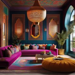 Exotic Moroccan Lounge - Embrace exotic Moroccan design elements in your living room. , living room decor ideas, multicoloured, photo realistic, hyper detail, high resolution,