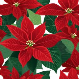 Poinsettia Clip Art - Festive red poinsettias with vibrant green leaves,  color vector clipart, minimal style