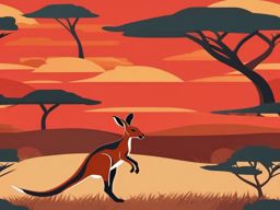 Red Kangaroo Clip Art - Red kangaroo bounding across the outback,  color vector clipart, minimal style