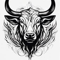 Abstract bull flames ink. Fiery passion of resilience.  minimalist black white tattoo style