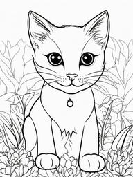 Kitty and a Ladybug Coloring Pages - Playful Kitten and a Ladybug  minimal black outline printable sheet, coloring page