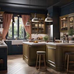 Classic French Bistro Vibes - Add the charm of a classic French bistro to your kitchen. , kitchen layout design ideas, multicoloured, photo realistic, hyper detail, high resolution,