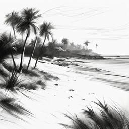 drawing of a beach landscape  minimal rough sketch scribbles,doodles,black and white