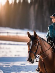 Winter Horseback Riding  background picture, close shot professional product  photography, natural lighting, canon lens, shot on dslr 64 megapixels sharp focus