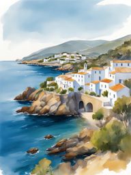 enigmatic cadaqués coastline - sketch the enigmatic coastline of cadaqués, with hidden coves, crystal-clear waters, and a coastal village. 