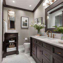 transitional bathroom with a blend of modern and traditional features. 