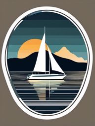 Sailboat Sticker - Sailing boat on calm waters, ,vector color sticker art,minimal