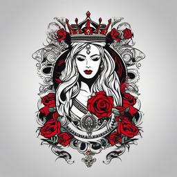 Card Queen Tattoo-Creative and stylish tattoo featuring the Queen card, capturing unique design elements and symbolism.  simple color tattoo,white background