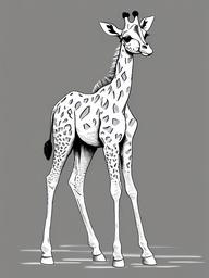 drawing of a cute baby giraffe standing tall  minimal rough sketch scribbles,doodles,black and white