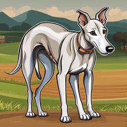 Greyhound Dog cartoon - fast, sleek dog often kept on farms for sport  cartoon sticker style