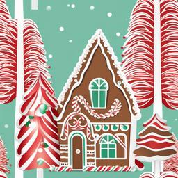 Gingerbread House clipart - gingerbread house with peppermint trees  color,minimalist,vector clipart