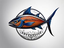 Tuna Tattoo,a majestic tattoo featuring the formidable tuna, symbol of strength and power. , color tattoo design, white clean background