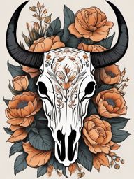 Floral longhorn skull tattoo: Nature's bloom, an ode to life.  simple color tattoo style