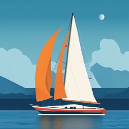 Sailboat Clipart - A sailboat sailing under a clear sky.  transport, color vector clipart, minimal style