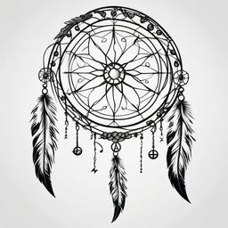 Cancer Dream Catcher Tattoo - Tattoo combining a dream catcher with cancer awareness symbols.  simple vector tattoo,minimalist,white background