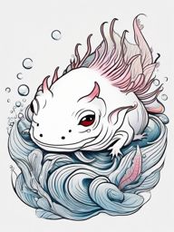 Axolotl Tattoo - Unique axolotl floating in the water, a symbol of regeneration  few color tattoo design, simple line art, design clean white background