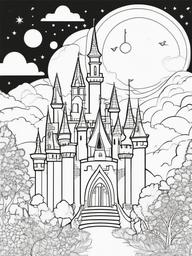 Princess in a Dream Castle Coloring Pages - Whimsical Castle Full of Magic  minimal black outline printable sheet, coloring page