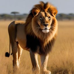 Lion Clipart in a Savannah,Majestic lion in a vast savannah, the embodiment of courage and strength. 