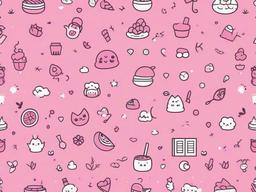 Pink Kawaii Wallpaper-Pastel pink with cute doodles and kawaii icons for a playful, Japanese-inspired style  background wallpaper