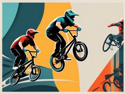 BMX Stunt Riding Clipart - BMX riders performing daring stunts.  color vector clipart, minimal style