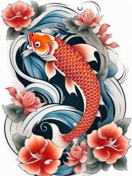 Koi and dragon tattoo, Tattoos combining the beauty of koi fish with dragon imagery.  color, tattoo style pattern, clean white background