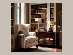 In the reading nook, American Colonial interior design highlights a classic armchair, warm textiles, and natural light that create a perfect space for enjoying books and reflection.  