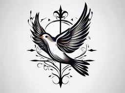Cross Dove Tattoo-Beautiful and meaningful tattoo featuring a cross and a dove, capturing themes of faith, peace, and spirituality.  simple color tattoo,white background