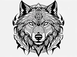 Viking Tattoo Wolf,Viking-themed wolf tattoo, embodying the fearless and intrepid Viking spirit. , tattoo design, white clean background