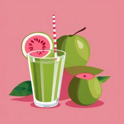 Guava and Guava Juice Glass Clipart - Guava fruit and a glass of guava juice.  color vector clipart, minimal style