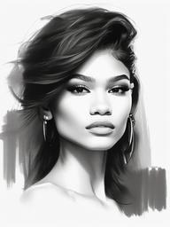 drawing of Zendaya wearing makeup for a photoshoot  minimal rough sketch scribbles,doodles,black and white