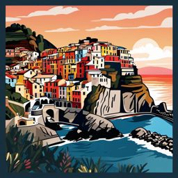 Cinque Terre sticker- Picturesque coastal villages in Italy, , sticker vector art, minimalist design