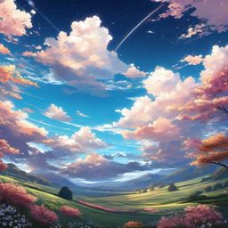 Anime Sky Background for Anime Enthusiasts, Featuring Anime-Inspired Skies and Art intricate details, patterns, wallpaper photo