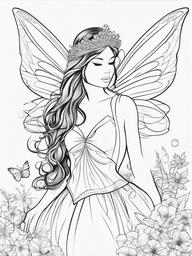 Fairy Princess Coloring Pages - Delicate Fairy with Sparkling Wings  minimal black outline printable sheet, coloring page