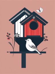 Birdhouse and Bird clipart - A birdhouse with a resident bird, ,vector color clipart,minimal