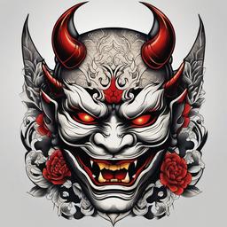 Hannya Tattoos-Collection of Hannya mask tattoos, showcasing various styles and interpretations of this iconic Japanese symbol.  simple color tattoo,white background