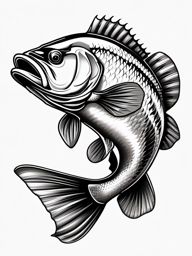 Largemouth Bass Tattoo,a bold and captivating tattoo of the largemouth bass, emblem of the excitement of sport fishing. , tattoo design, white clean background